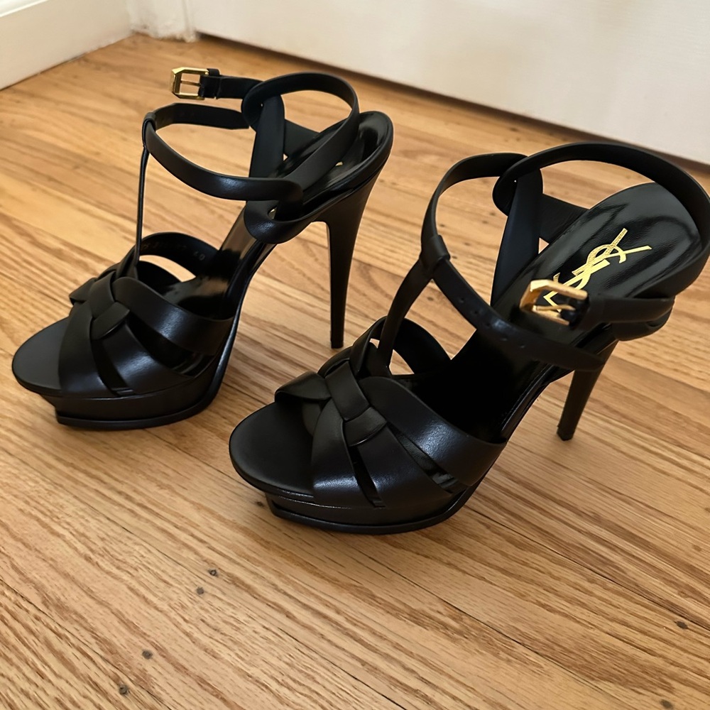 Saint Laurent Tribute 105 Leather Platform Sandal - Picture 3 of 14